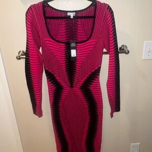 Fashion Nova Vibrant Pink and Black Long Sleeve Dress